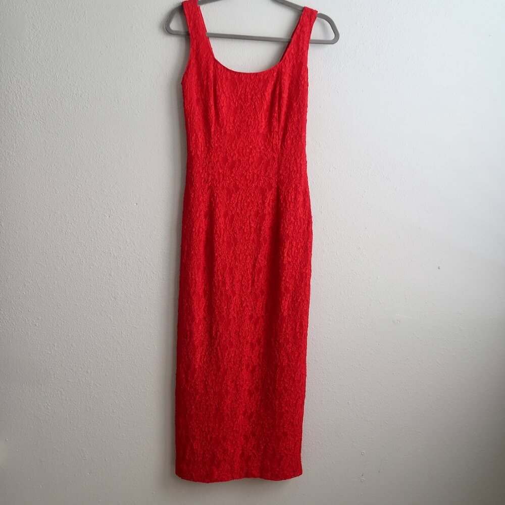 Vintage Y2k Geary Roark Kamisato Red Floral Lace Corset Midi Dress
